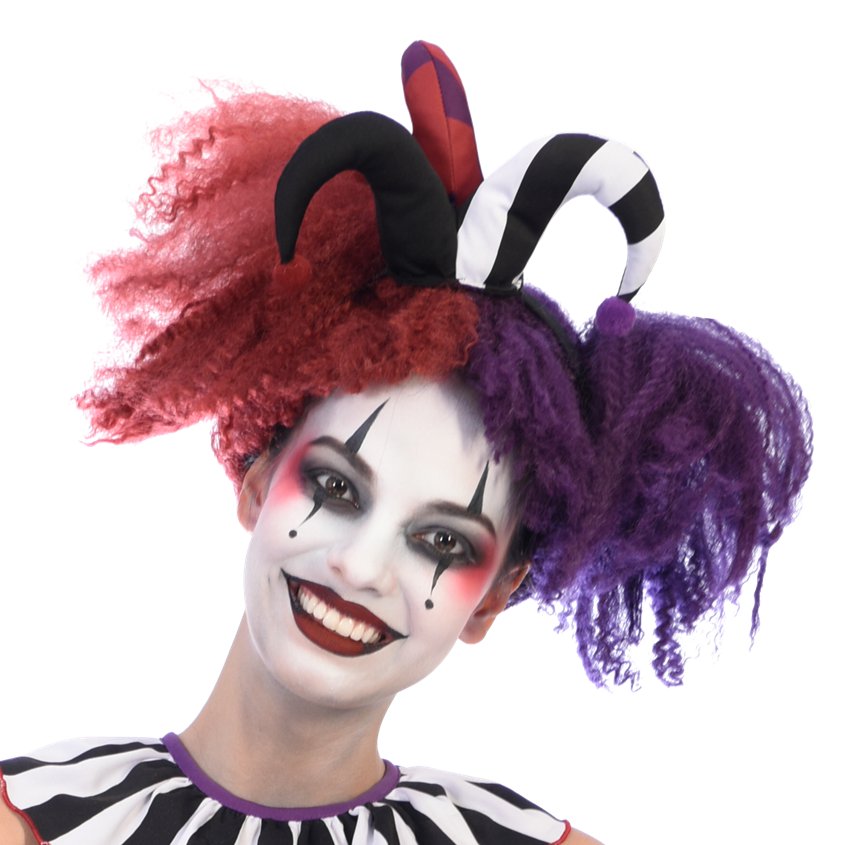 Harlequin Heartbreaker Wig - Women's Halloween Clown Jester Fancy Dress Accessories front