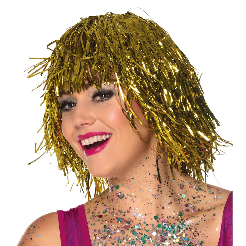 Gold Tinsel Wig - Adults Fancy Dress Wigs front