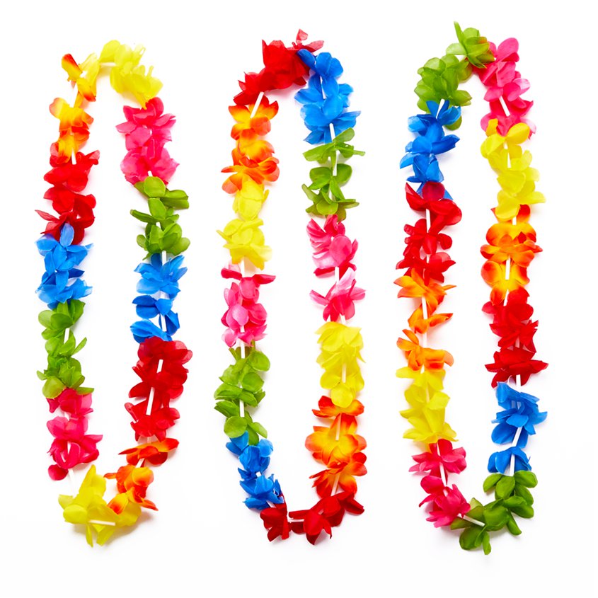 25 Rainbow Hawaiian Leis - Hawaiian Garlands - Summer Party Accessories front