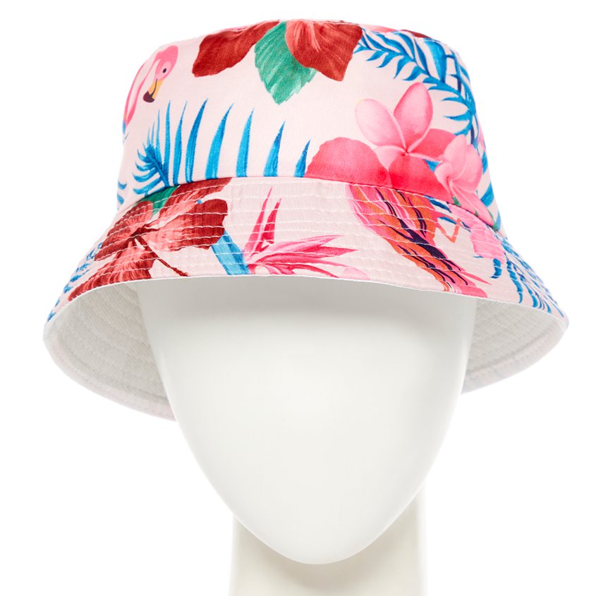 Hawaiian Flamingos Bucket Hat - Adults Festival Fancy Dress Accessories front