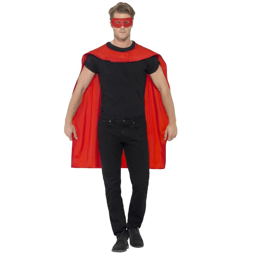 Red Cape and Mask - Adult Superhero Cape Fancy Dress Costume - One size front