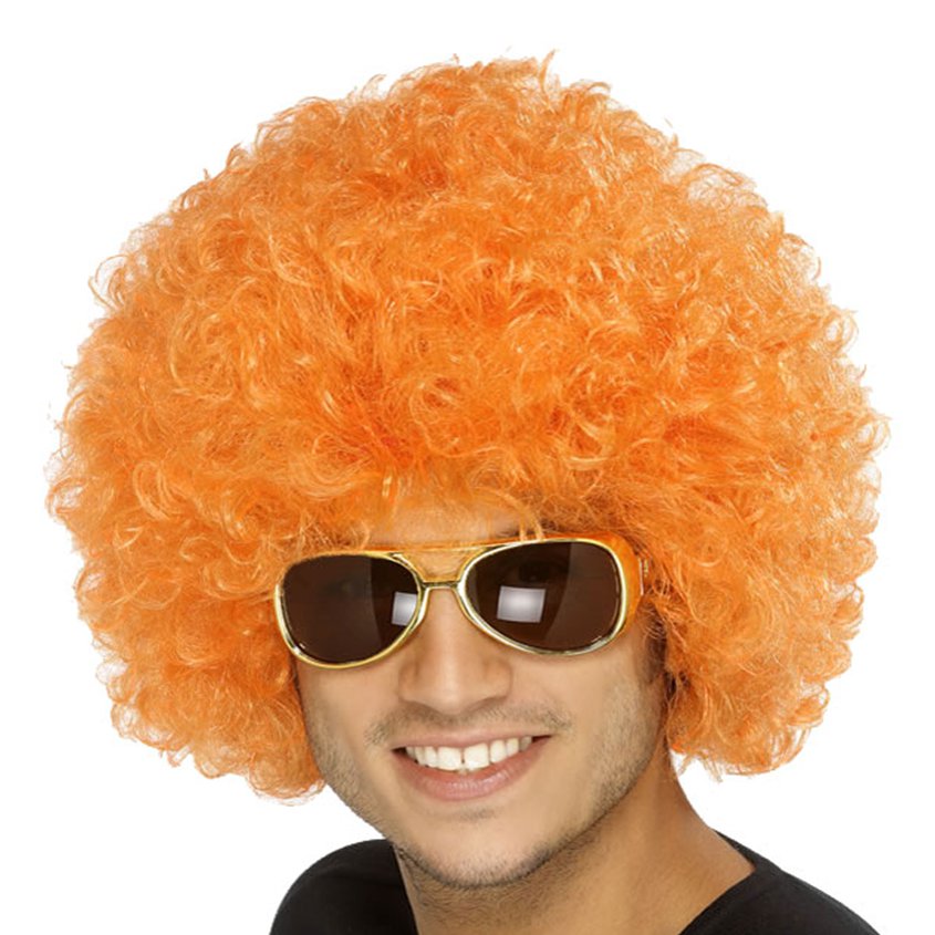 Orange Afro Wig - Unisex Clown Fancy Dress Accessories front