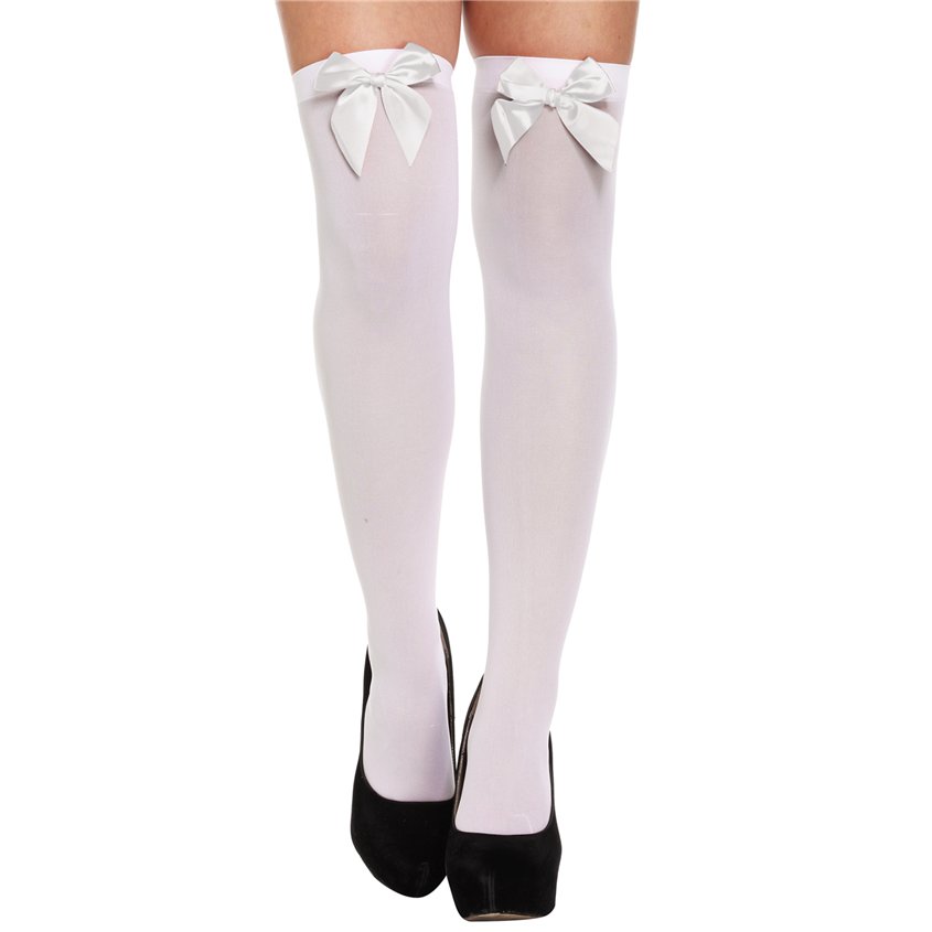 White Stockings with White Bows - Womens Fancy Dress Accessories  front