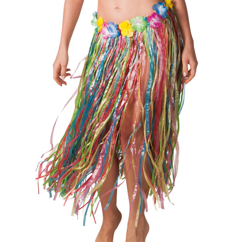 Multicoloured Long Hawaiian  Grass Skirt - Summer Fancy Dress Accessories front