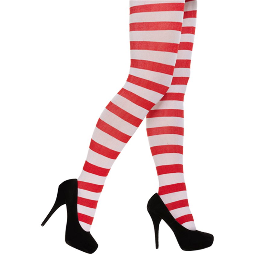 Red &amp; White Striped Tights - Womens Fancy Dress Accessories - One Size   front