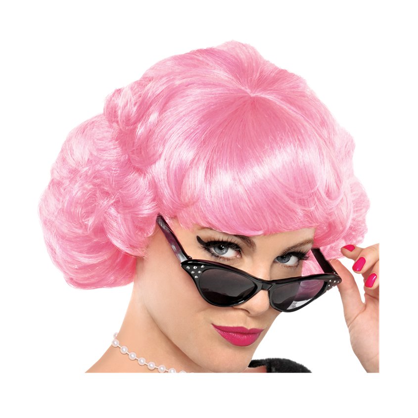 Pink 50's Wig - Grease Frenchy Womens Fancy Dress Accessory pla