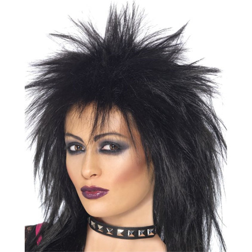 Rock Diva - Black 80's Wig - Women's Fancy Dress Accessories front