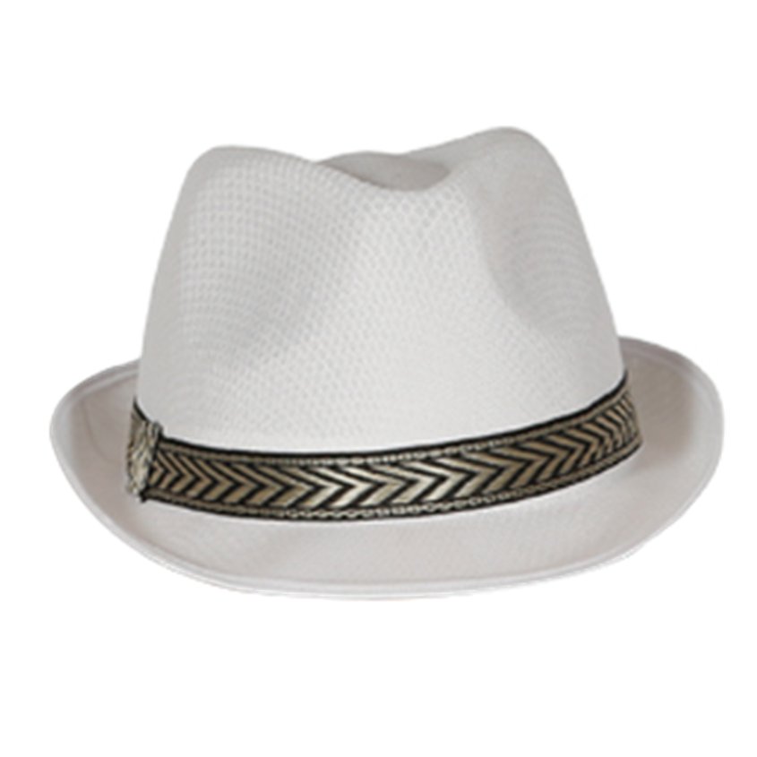 White Gangster Hat - Trilby Hat front