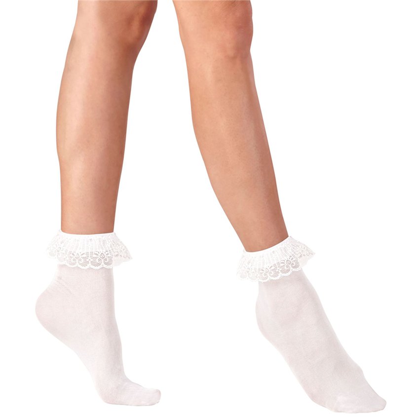 White Ruffle Lace Trim Socks - Womens Fancy Dress Accessories  front