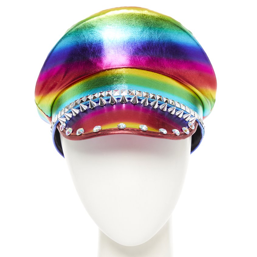 Rainbow Studden Biker Hat - Adults Rainbow Fancy Dress Accessories front