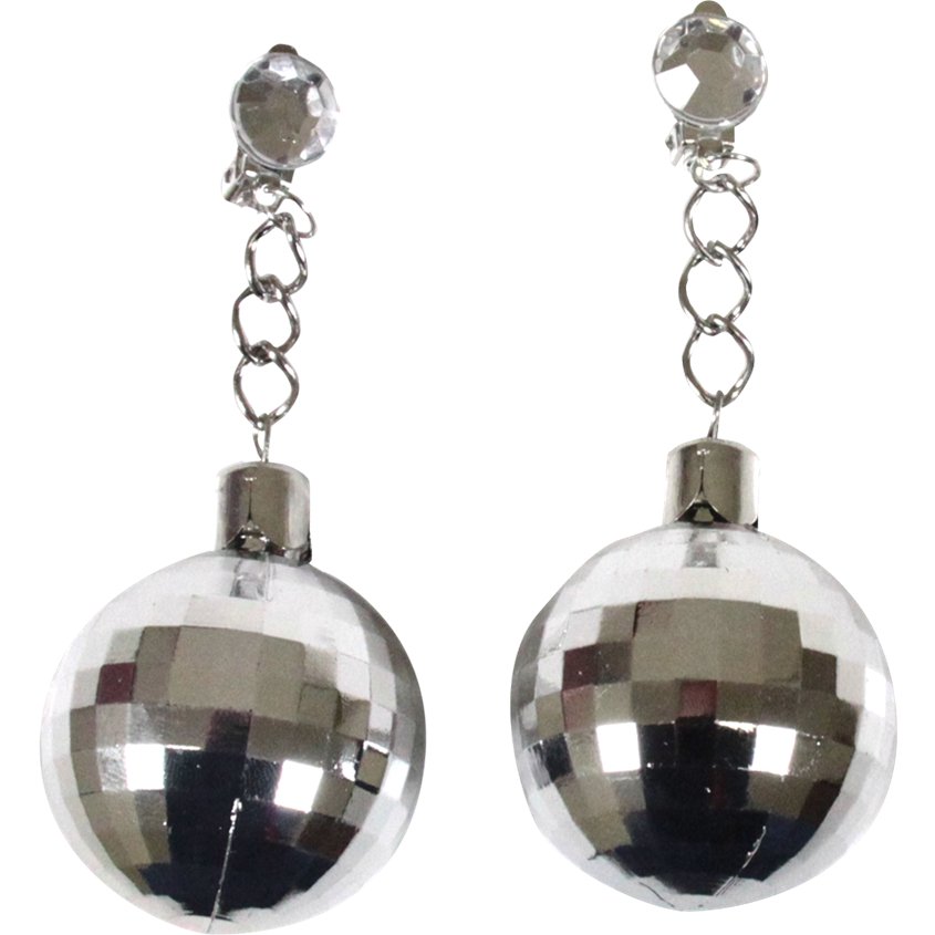 70s Disco Ball Earrings - Womens 70s Fancy Dress Accessories front