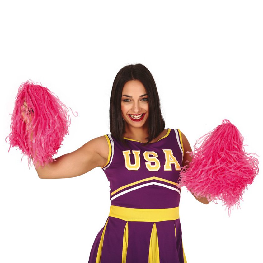 Pink Cheerleading Pom Poms -  Womens Sport Fancy Dress Accessories front