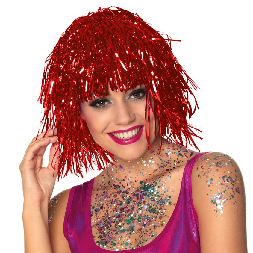 Tinsel Red Wig front