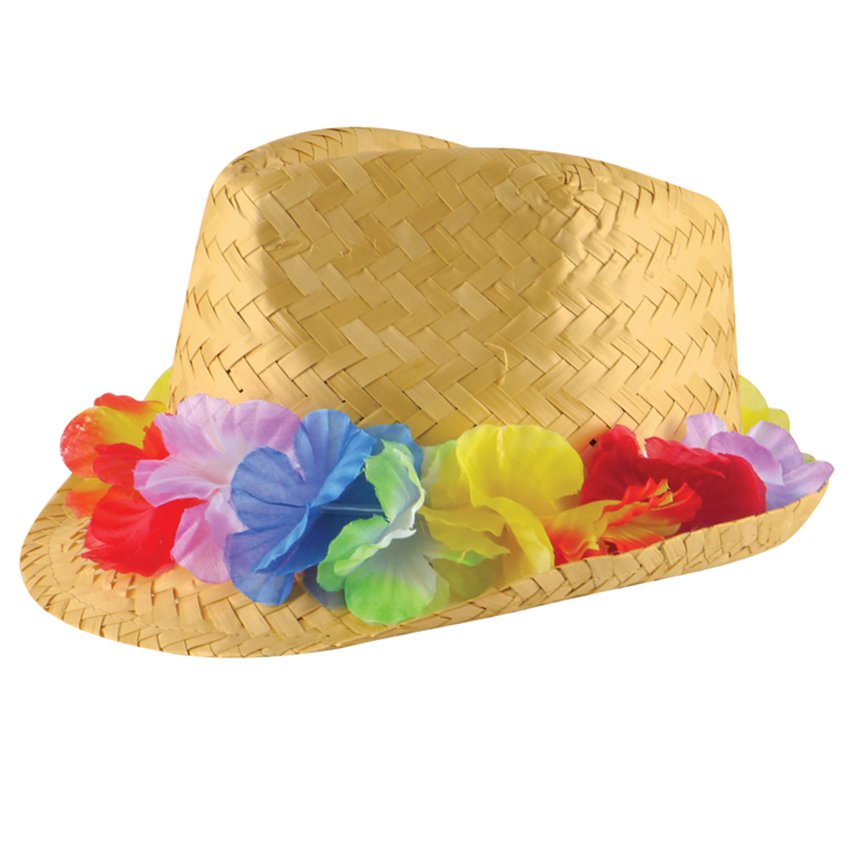 Natural Straw Hat with Flower Band - Summer Party Hats &amp; Accessories - Festival Hats front