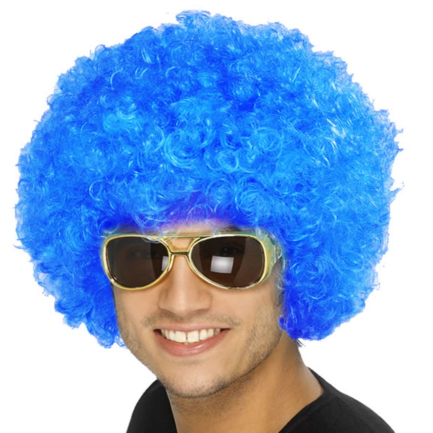 Blue Afro Wig - Unisex Clown Fancy Dress Accessories front