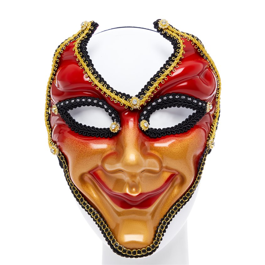 Red &amp; Gold Jester Masquerade Mask for Men - Venetian Mask front