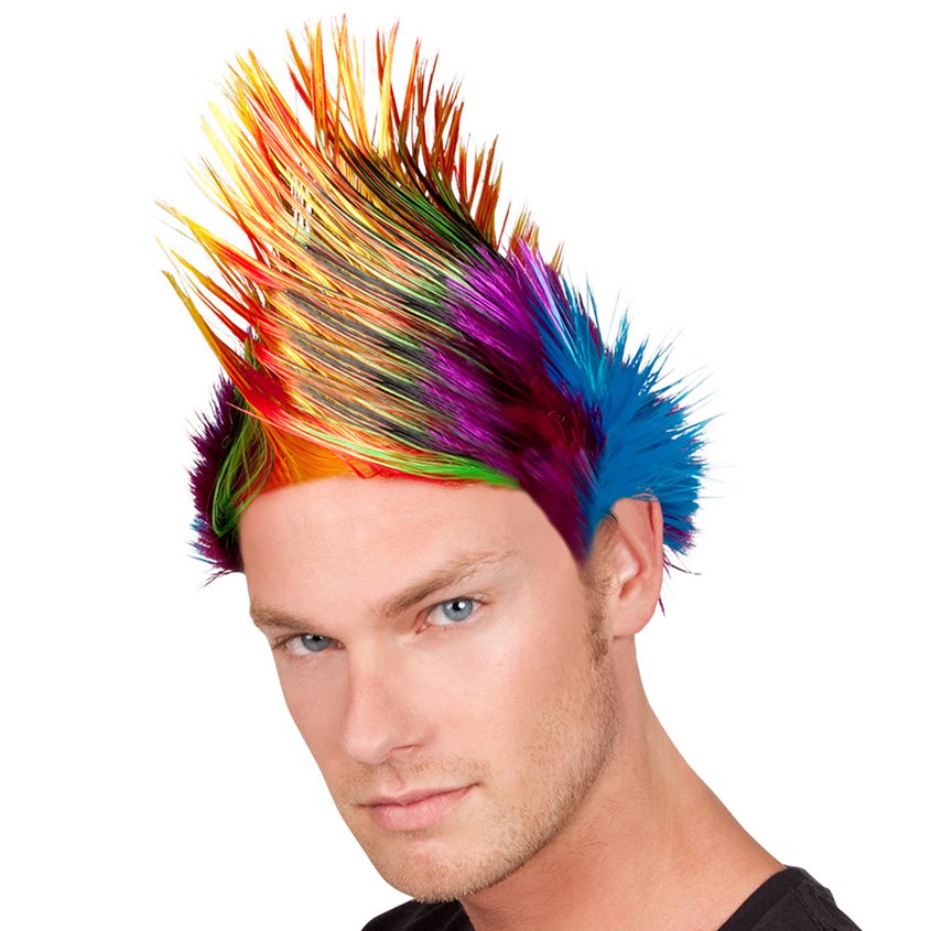 Rainbow Punk Mohawk Wig - Adults 80s Fancy Dress Accessories front