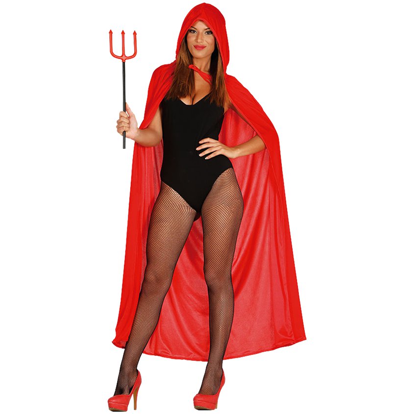 Red Velvet Cape with Hood - 130cm -   Halloween Fancy  Dress Accessories front