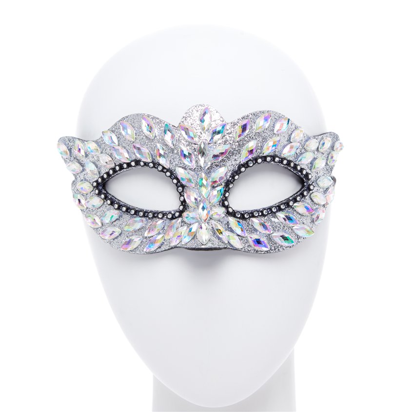 Silver Masquerade Mask with Gems &amp; Rhinestones - Women Venetian Mask front