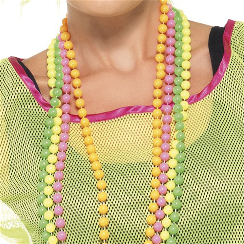 Multicolour Bead Necklace Set - Womens 80s Fancy Dress Accessories front