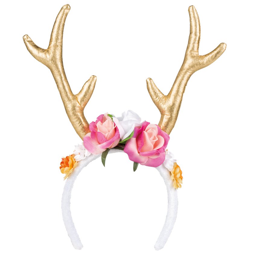   Gold  Floral Reindeer Headband- Fancy Dress Headpieces &amp; Accessories - Festival Headbands pla