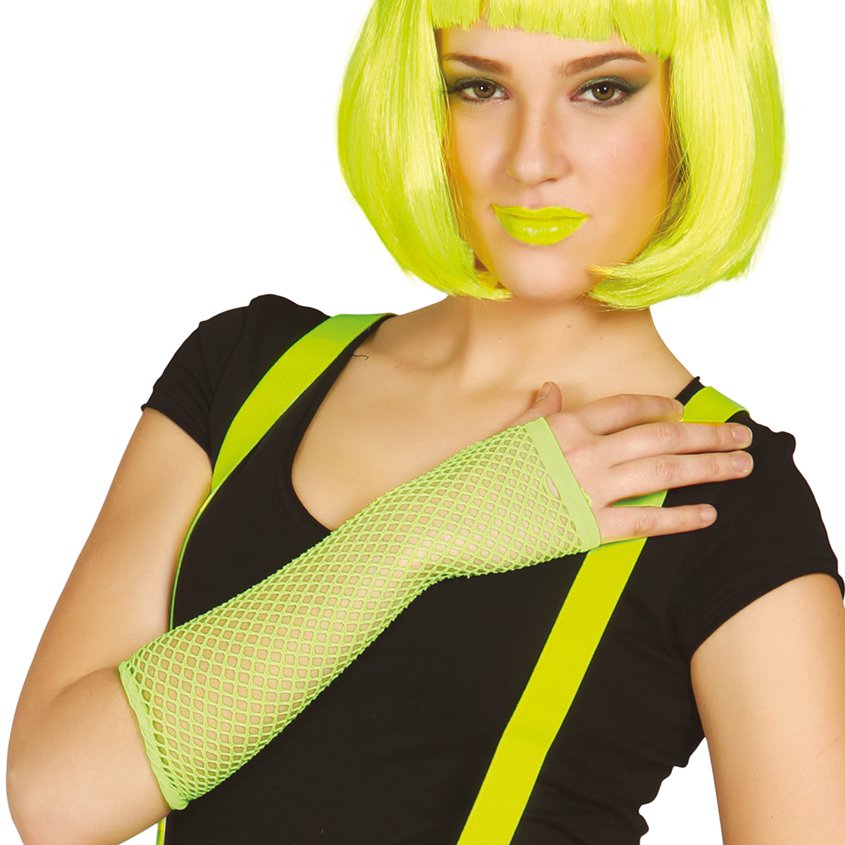 Long Neon Green Fishnet Gloves - Womens Fancy Dress Accessories front