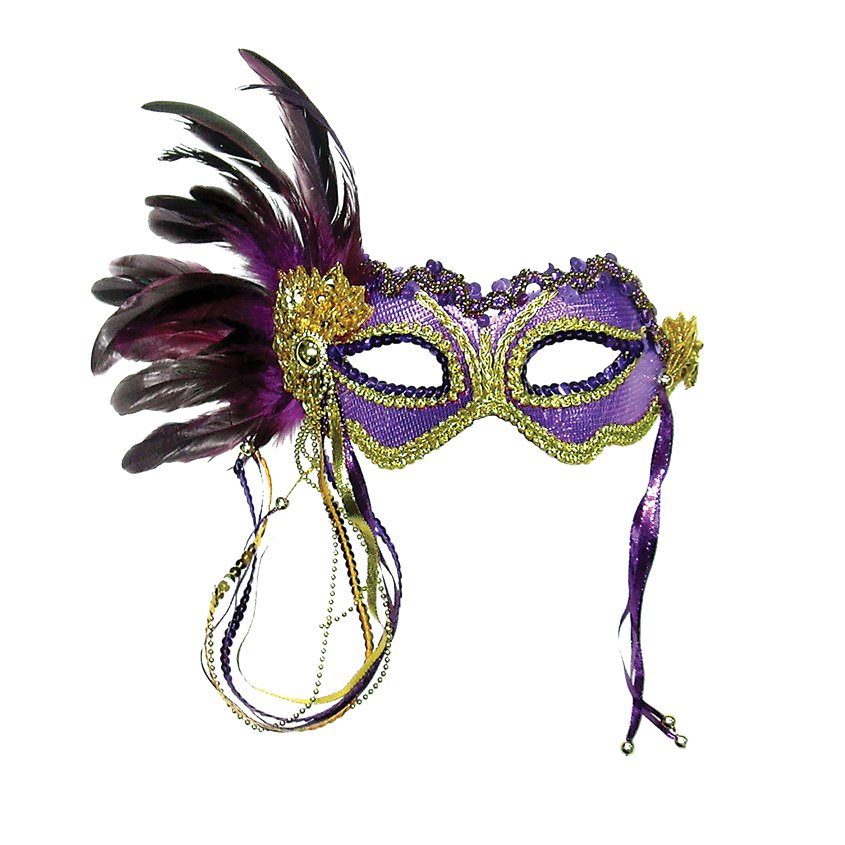 Purple &amp; Gold Masquerade Mask for Women - Venetian Mask with Feathers pla