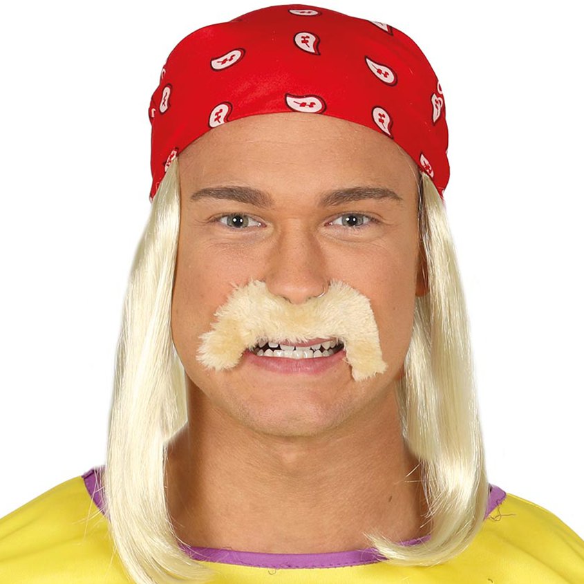 Hogan Wig &amp; Tash - 90's Wrestler Wig &amp; Accessories front