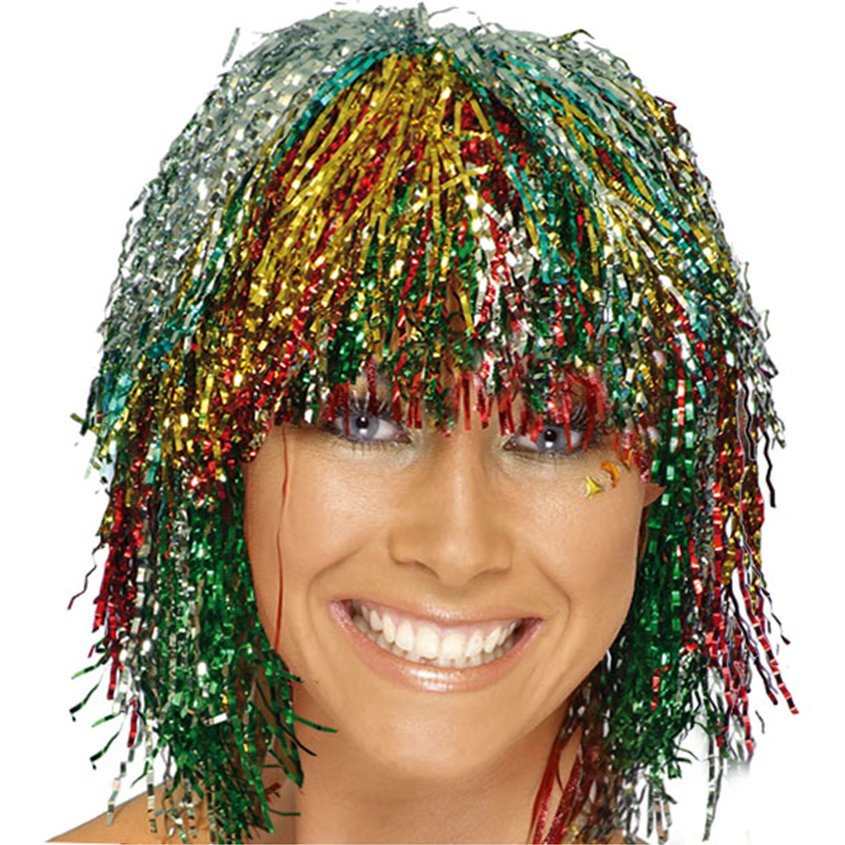 Multi Tinsel Wig - Adults Fancy Dress Wigs front