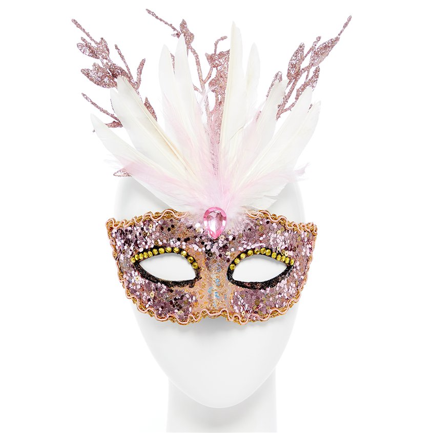 Glitter Pink Masquerade Mask - Masquerade Mask - Fancy Dress Accessories front