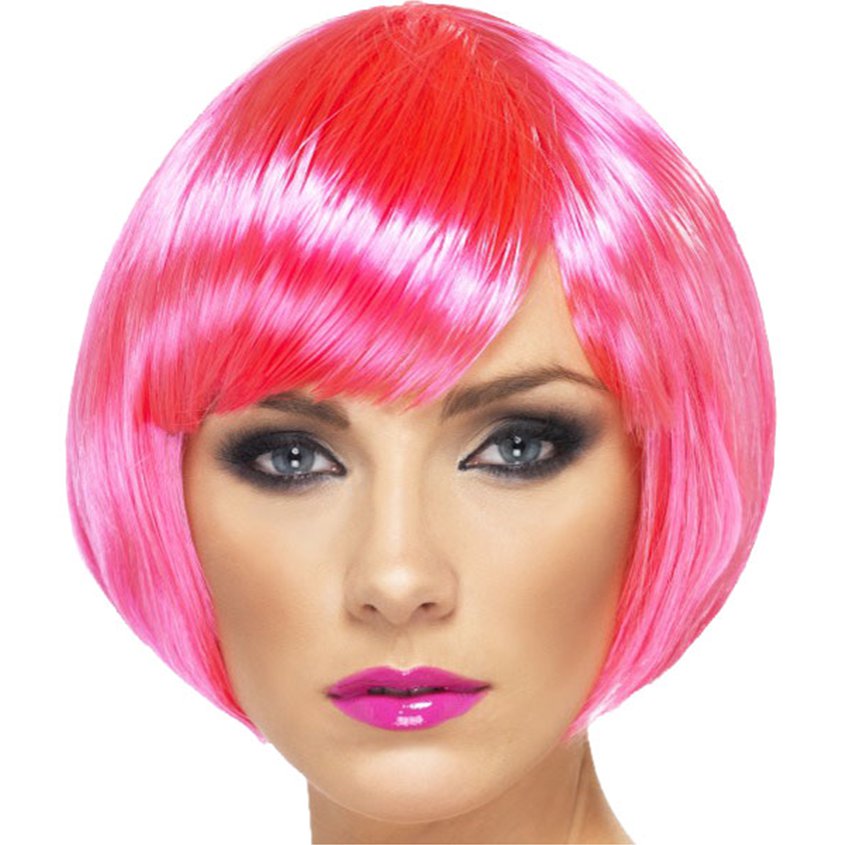 Babe Bob - Neon Pink Wig front