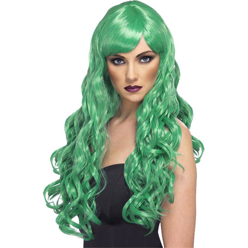 Desire Long Curly Wig - Green - Adults Fancy Dress Wigs front