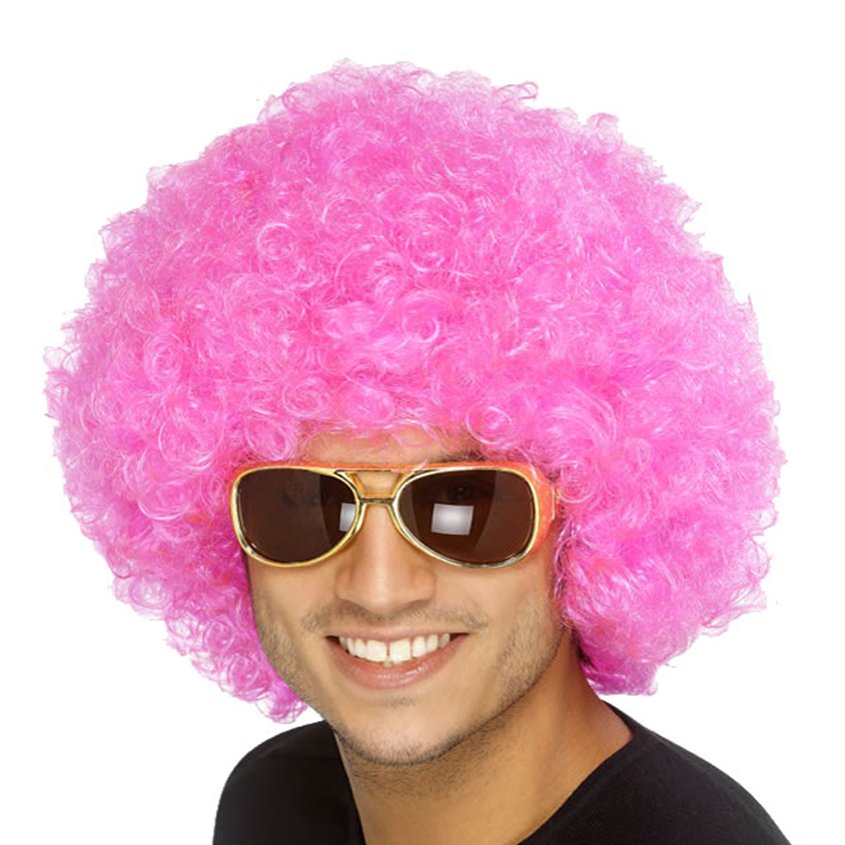 Pink Afro Wig - Unisex Clown Fancy Dress Accessories front