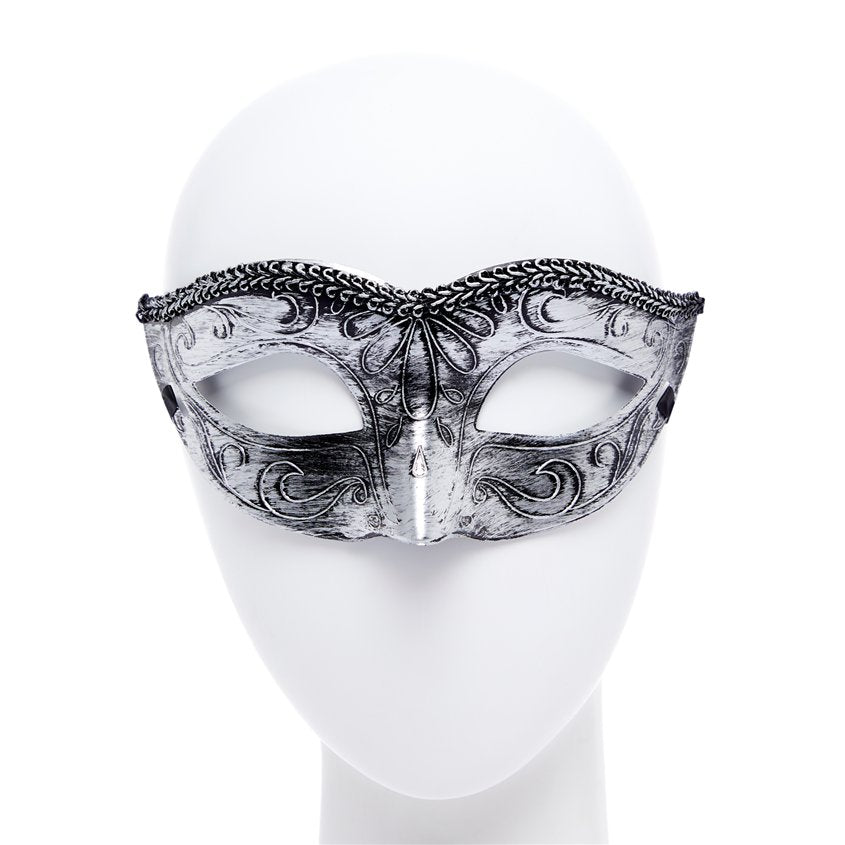 Metallic Silver Masquerade Mask for Men - Venetian Mask front