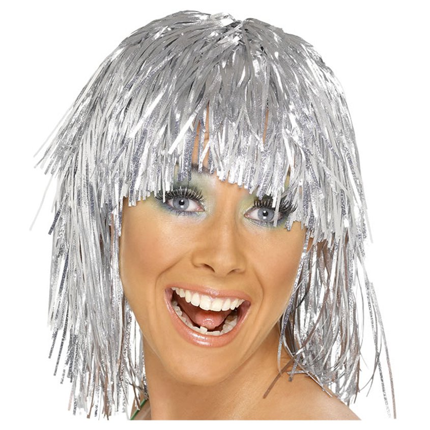 Silver Tinsel Wig - Adults Fancy Dress Wigs pla