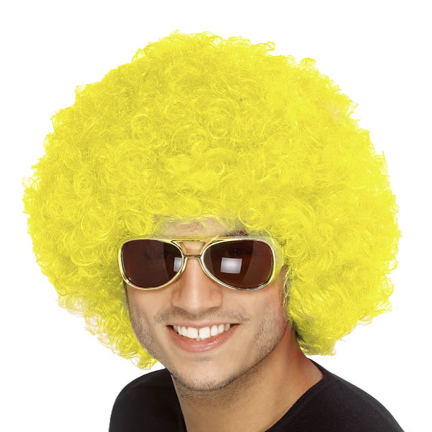 Yellow Afro Wig - Unisex Clown Fancy Dress Accessories front