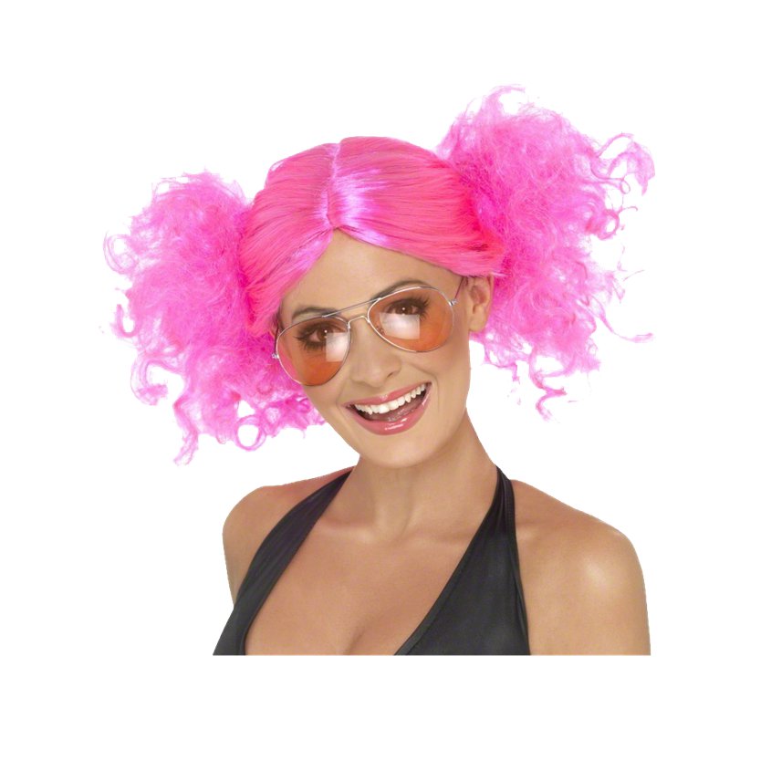 Bunches - Neon Pink 80's Wig - Women's Fancy Dress Accessories pla