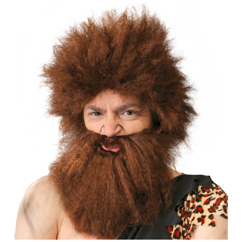 Caveman Wig with Beard - Adult Fancy Dress Accessory  front